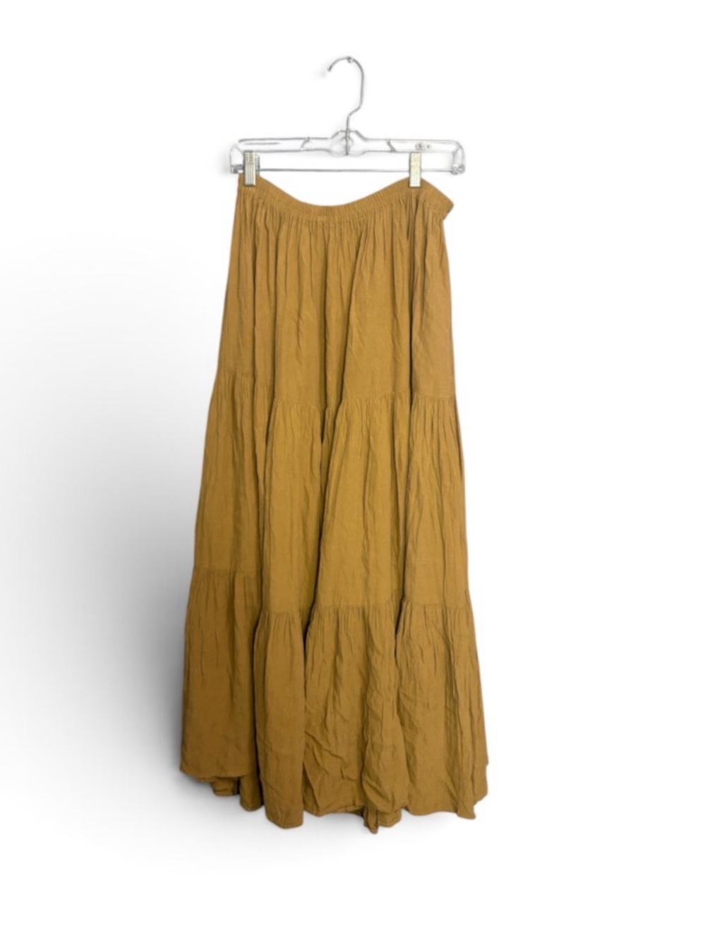 doble D bland ranch wear tan midi skirt Mustard Tiered Maxi Skirt